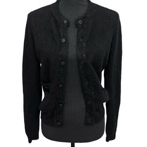 Vince Womens Size Small 100% Cashmere Sweater Cardigan‎ Black Beads Pockets